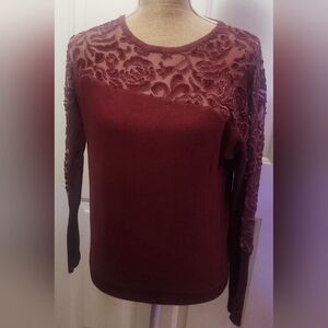 Joseph A Burgundy Lace Floral Blouse Size S